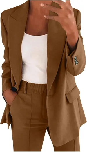 2 Piece Outfits for Women Dressy Blazer Jackets High Waisted Straight Leg Pants Suits Set Business Casual Office