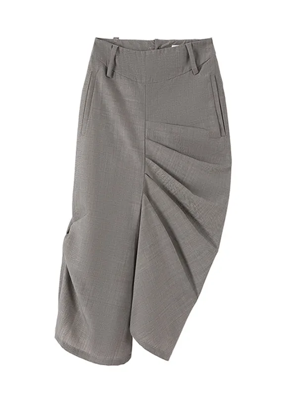 Asymmetric Pleated Solid Color Loose Skirts