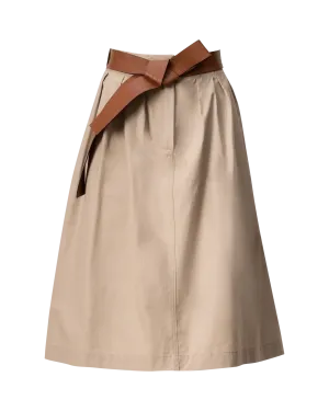 Belted A-Line Midi Skirt