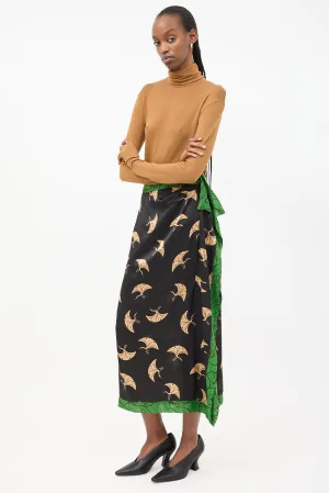 Black & Multicolour Silk Printed Midi Skirt