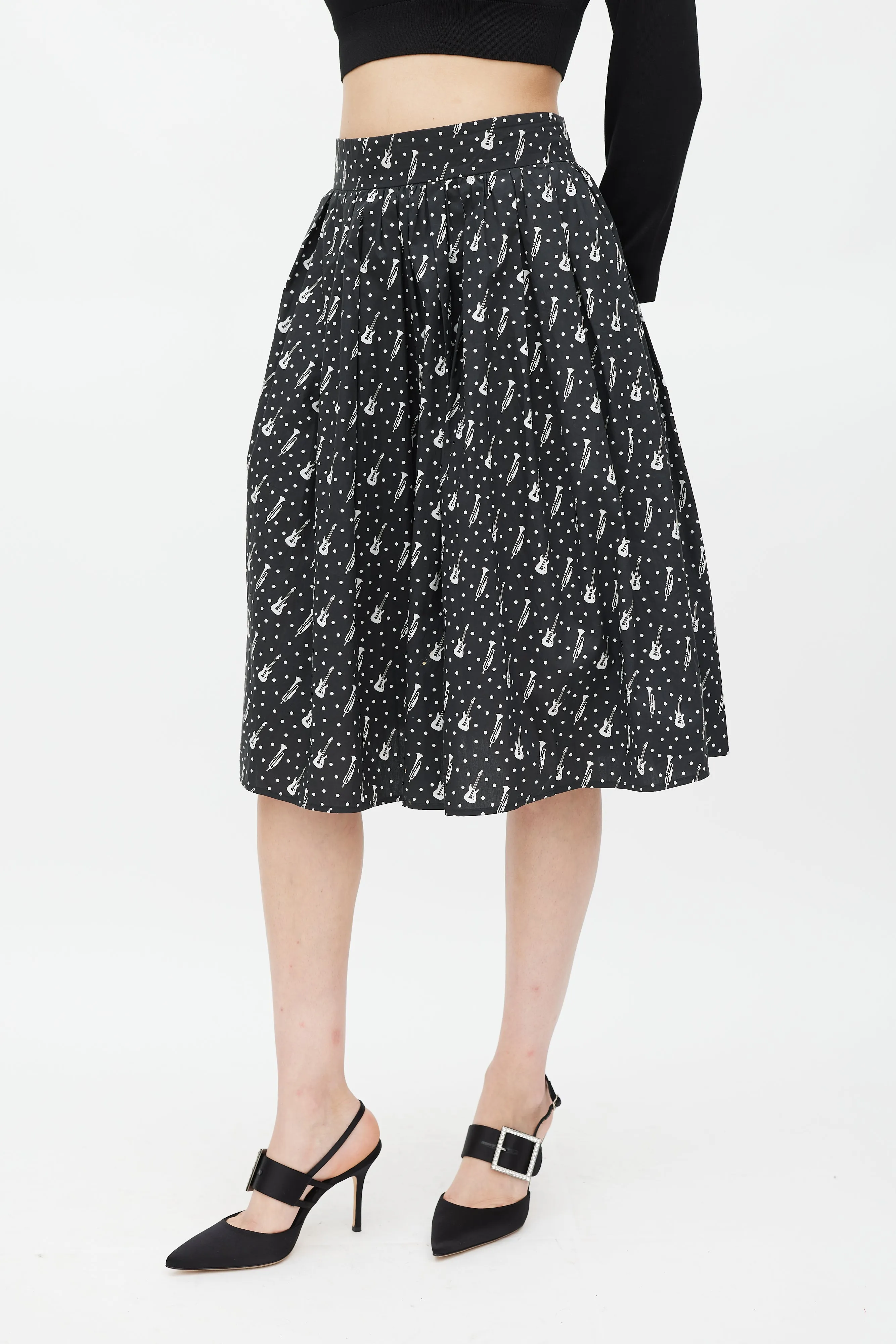 Black & White Instrument & Polka Dot Printed Skirt
