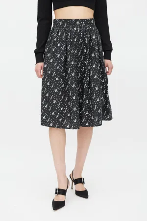 Black & White Instrument & Polka Dot Printed Skirt