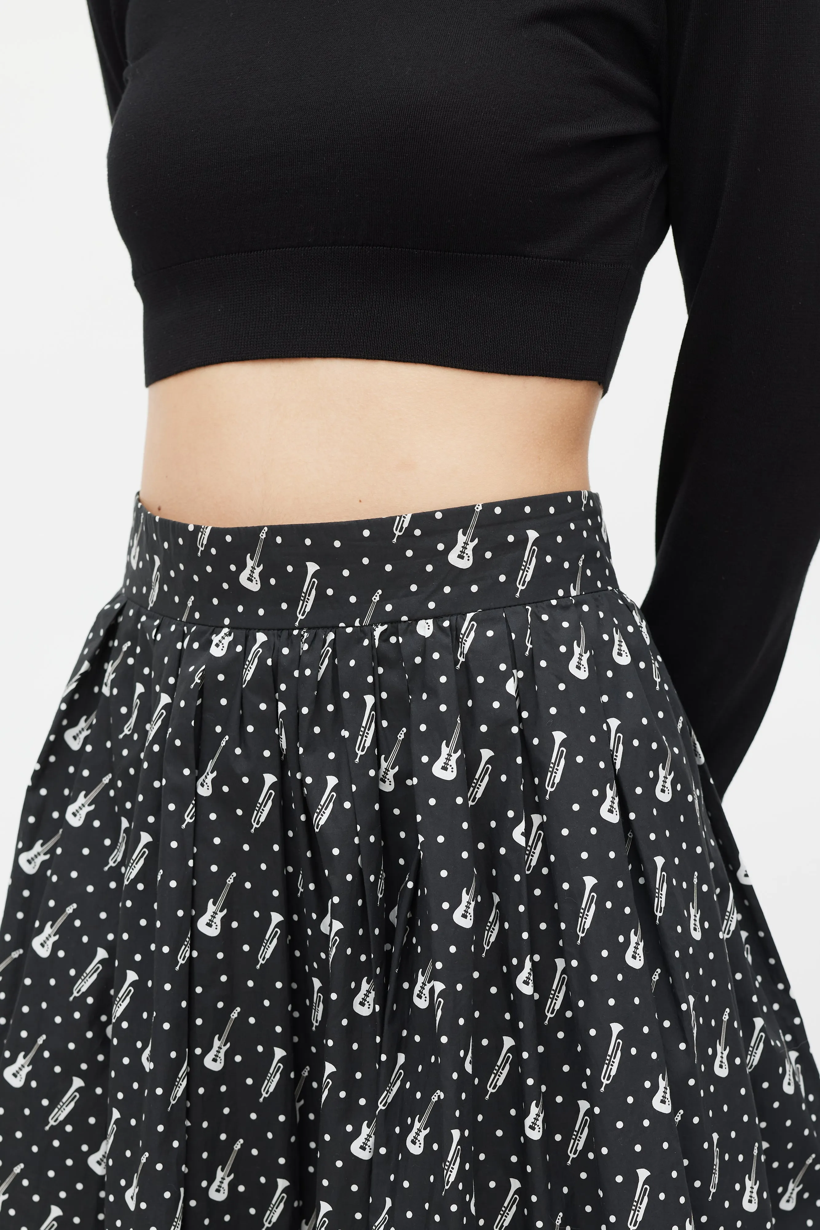 Black & White Instrument & Polka Dot Printed Skirt