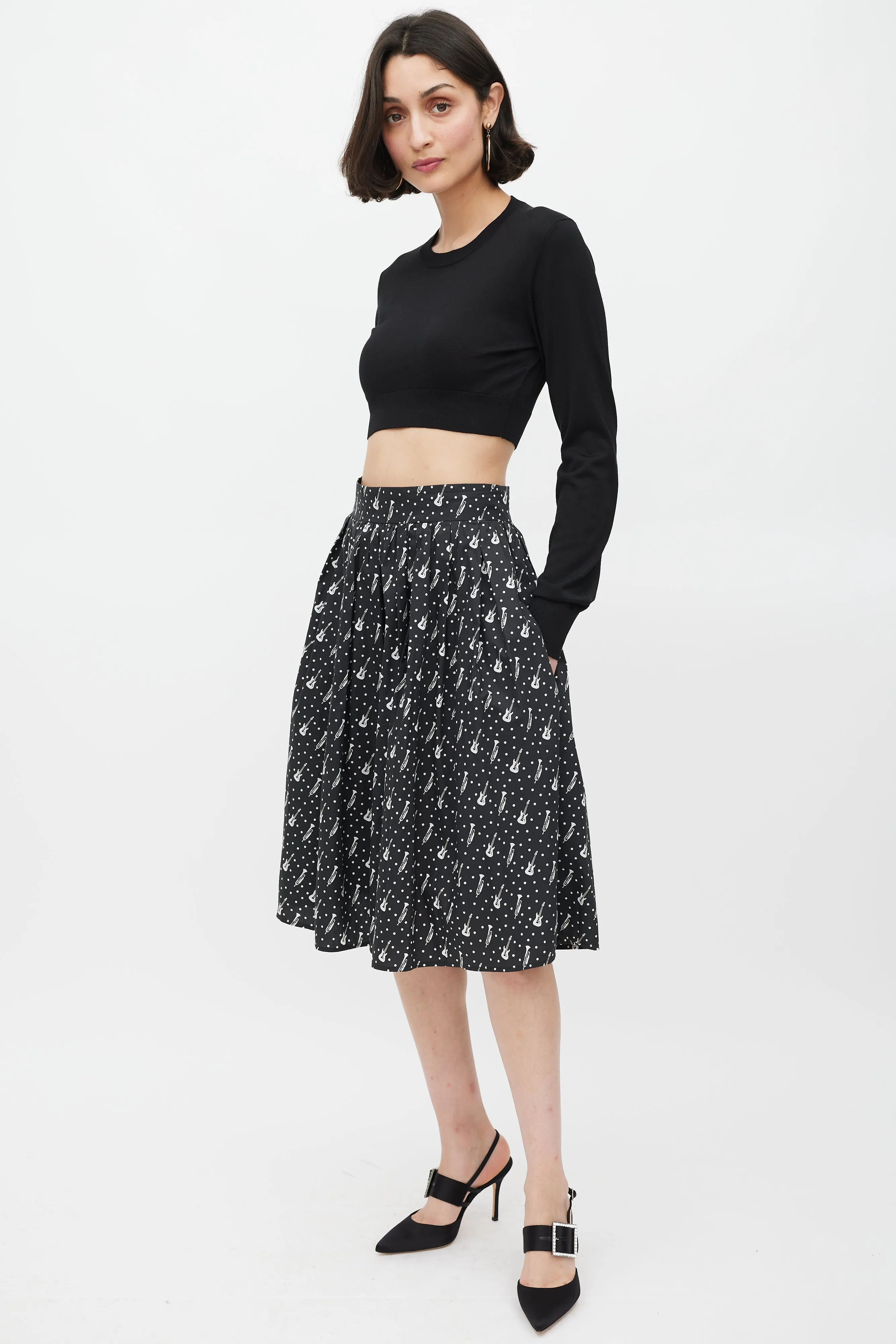 Black & White Instrument & Polka Dot Printed Skirt