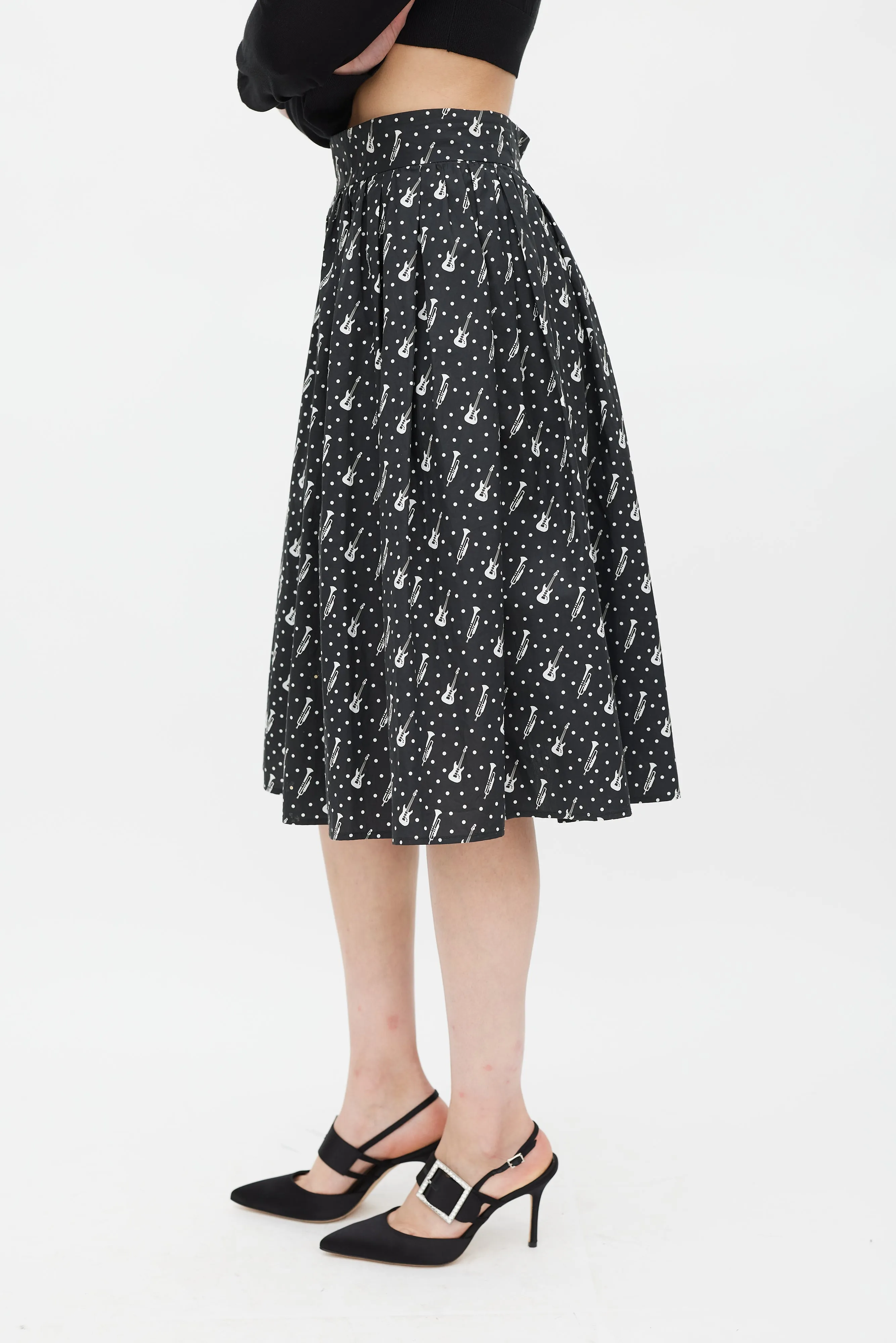 Black & White Instrument & Polka Dot Printed Skirt