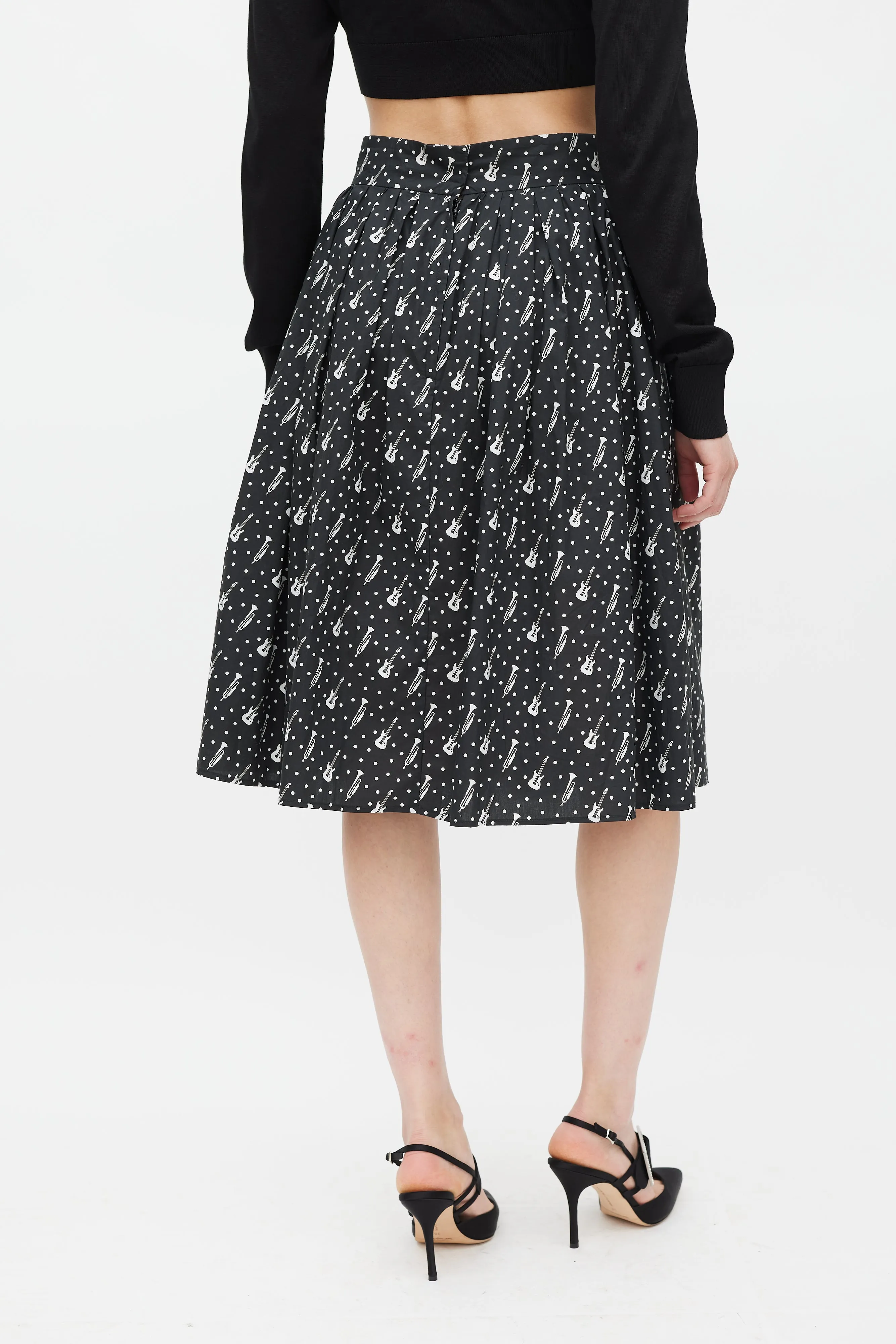 Black & White Instrument & Polka Dot Printed Skirt