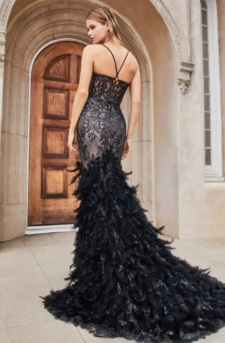 Black Feather Mermaid Gown