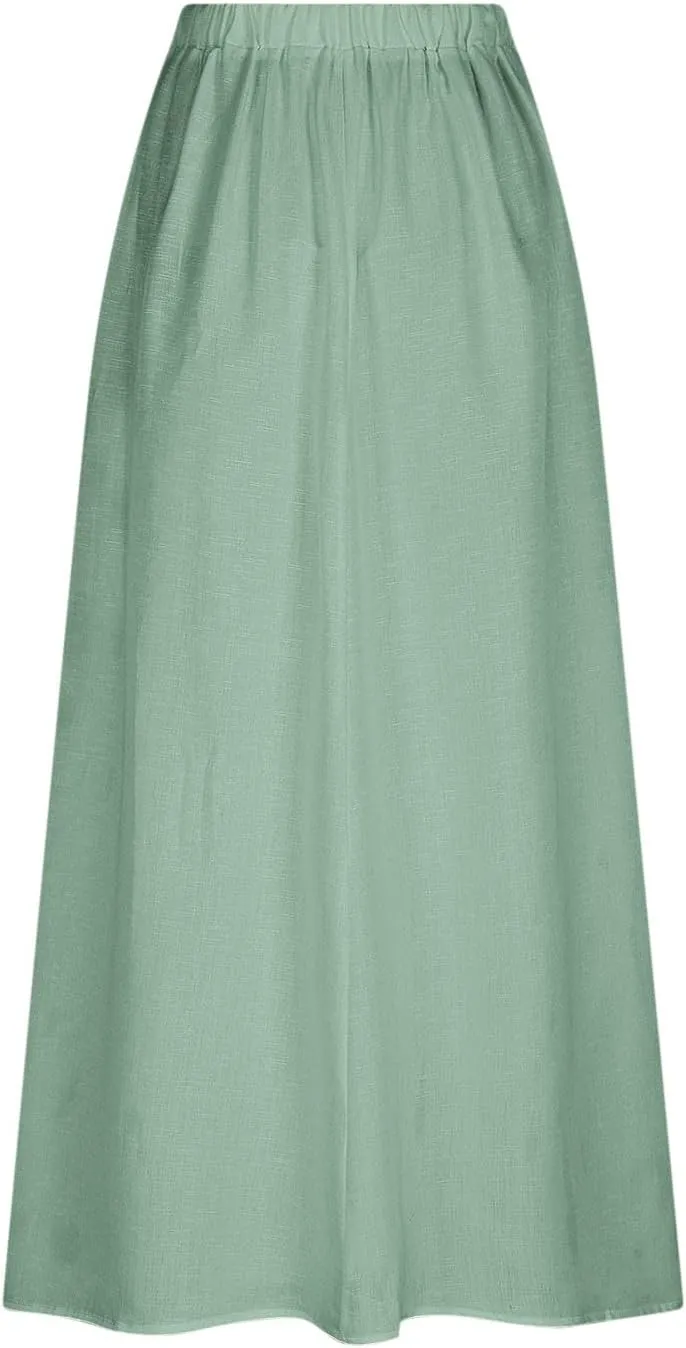 FZYLQY Womens High Waist Maxi Skirts Casual Loose Fit Flowy Swing Pleated A Line Long Skirts Solid Color Skirts with Pocket
