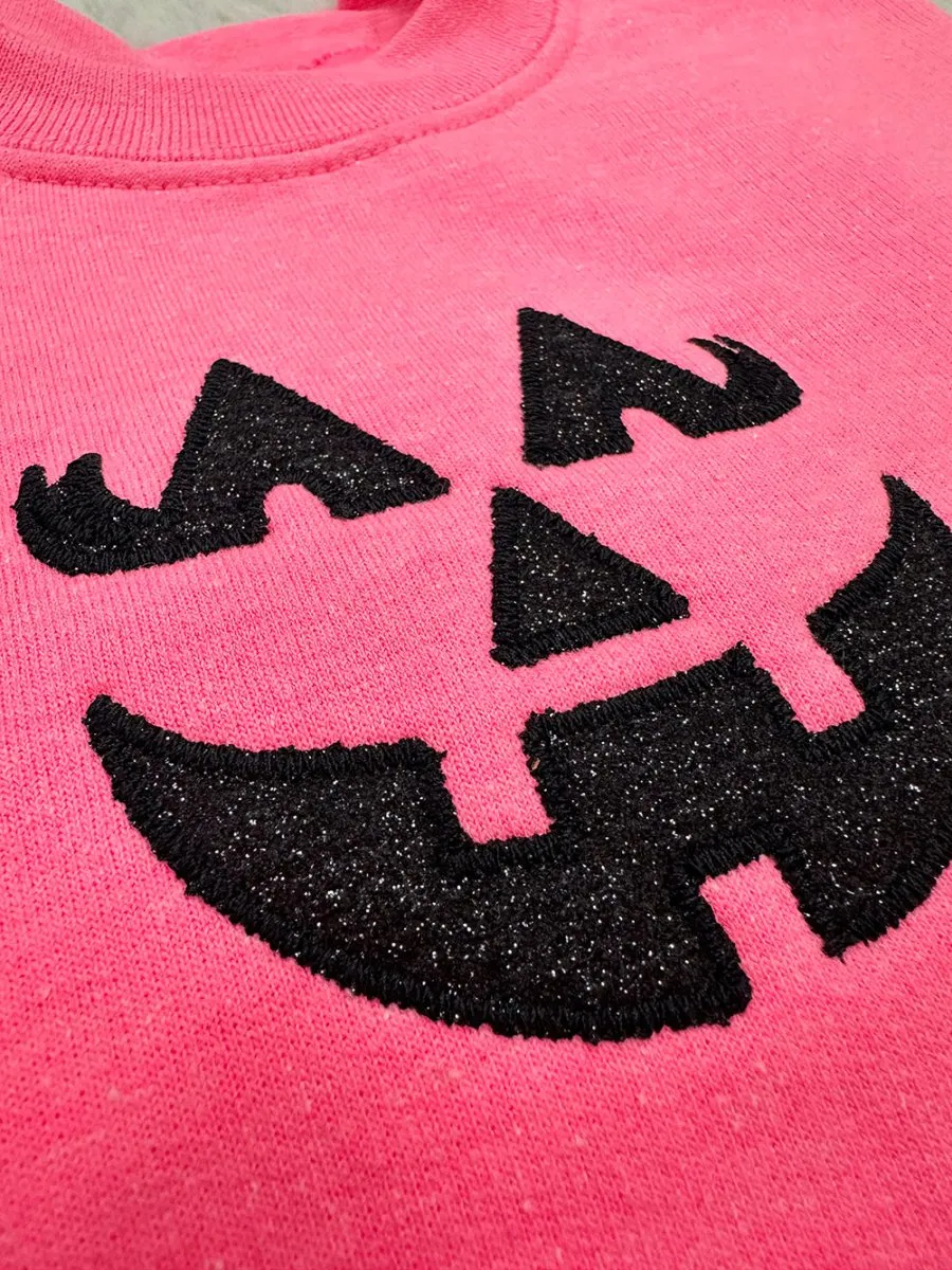 Glitter Embroidery 'Girly Jack-O-Lantern' Crewneck Sweatshirt