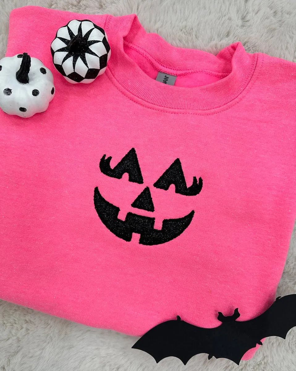 Glitter Embroidery 'Girly Jack-O-Lantern' Crewneck Sweatshirt