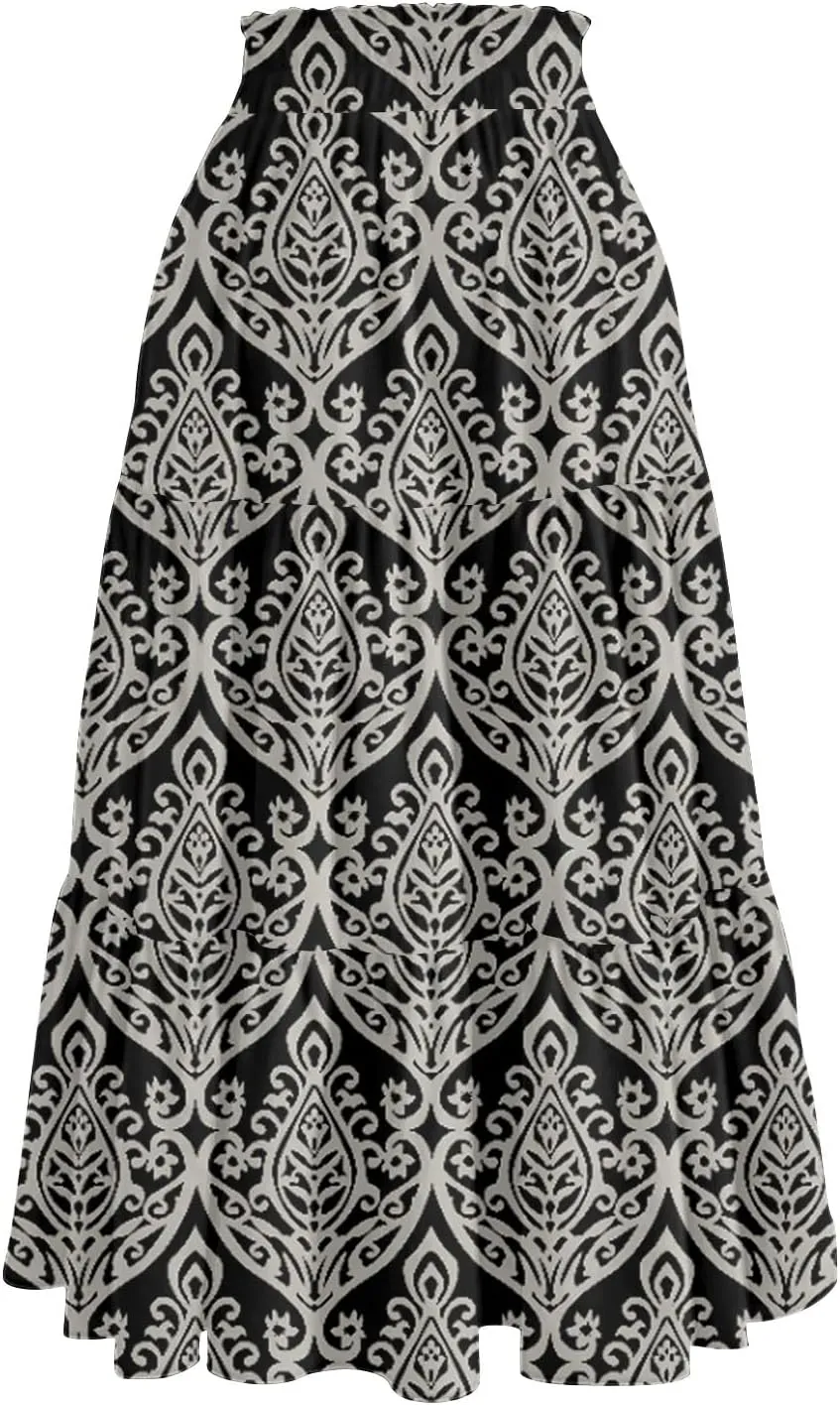 Long Hems Skirts Women Summer Partys Skirt Women's Cozy Slack Floral Expandable