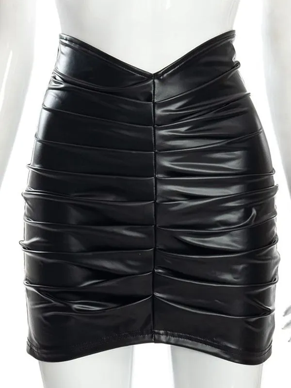 Pleated Solid Color Bodycon Skirts Bottoms
