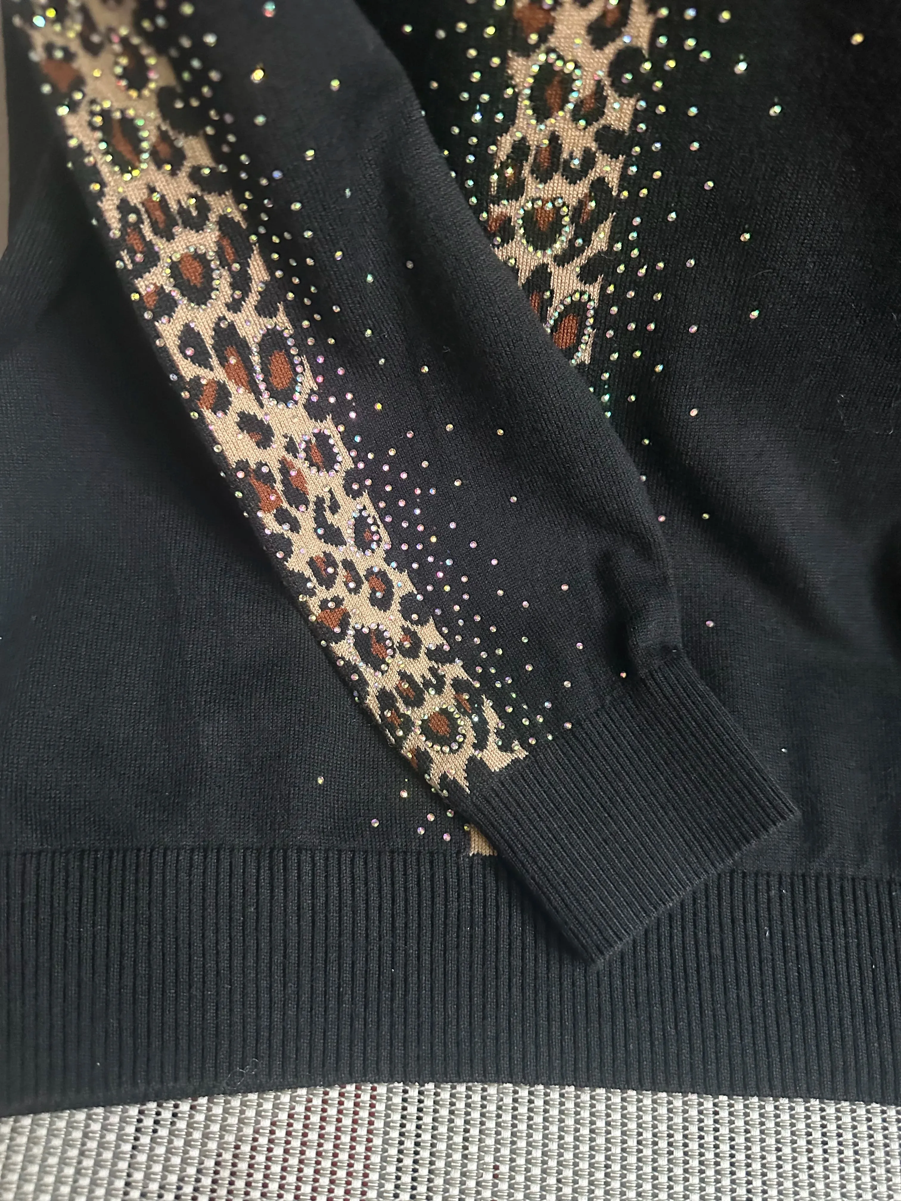 Rhinestones Leopard Turtleneck Sweaters Autumn Winter Wool Blend Bottoming Tops Long Sleeve Slim Female's Clothing B-011