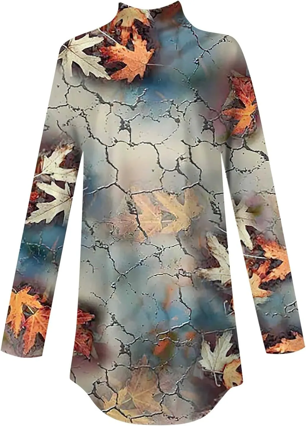 Tunic Tops For Women Loose Fit Dressy Print Mock Neck Shirts Casual Turtle Necks Long Sleeve Shirts Fall Blouse