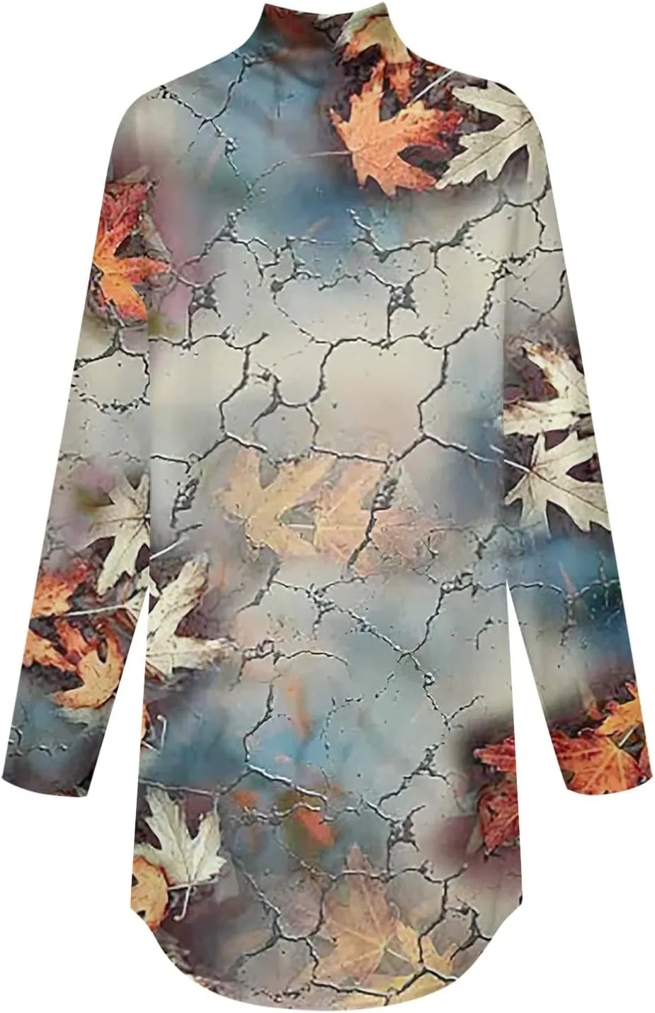 Tunic Tops For Women Loose Fit Dressy Print Mock Neck Shirts Casual Turtle Necks Long Sleeve Shirts Fall Blouse
