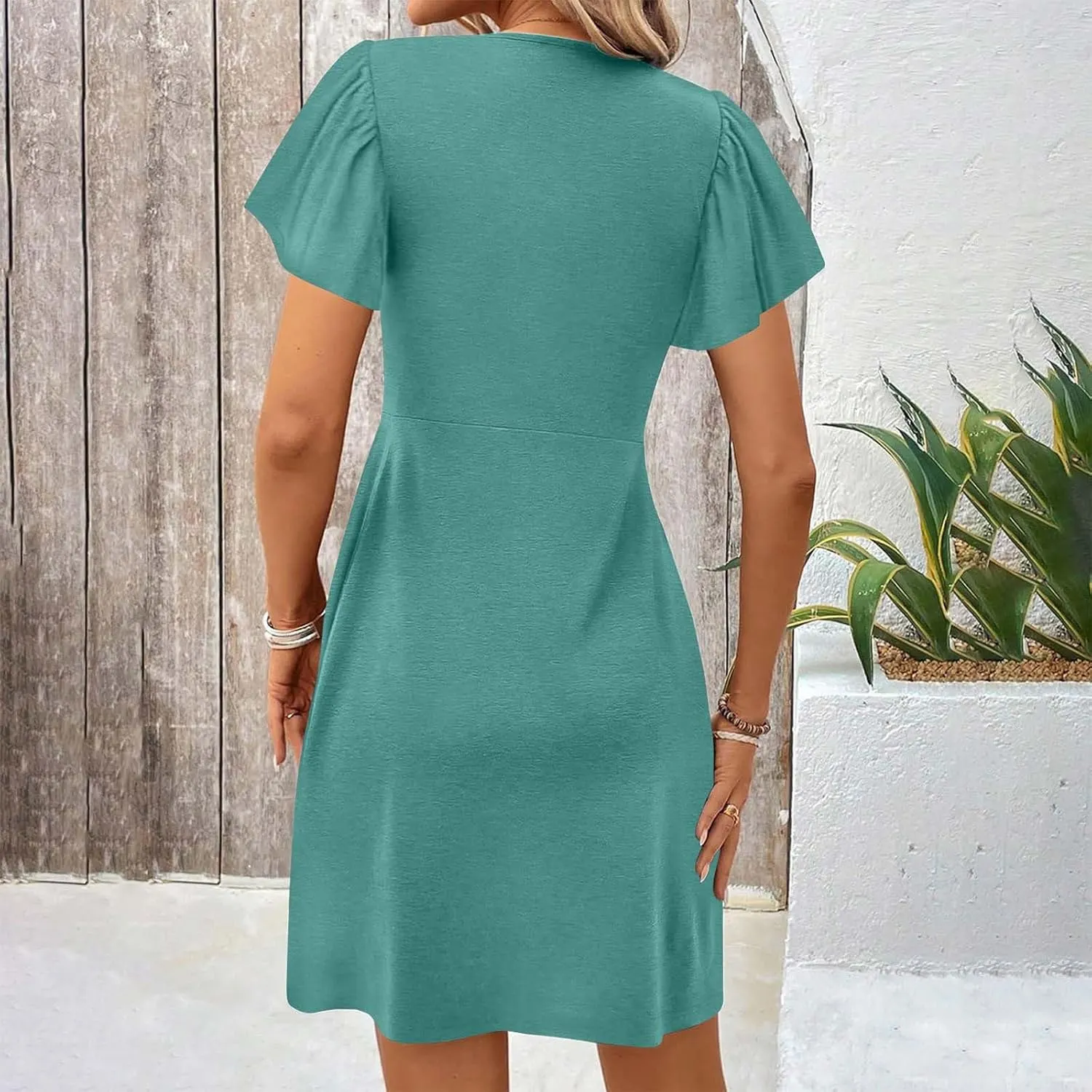 Twist Wrap Dresses for Women Solid Color V Neck High Waist Pleated Dress Fashion Casual S Slim Fit Streetwear