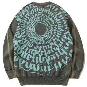 WLS Dark Letter Circle Print Washed Sweatshirt