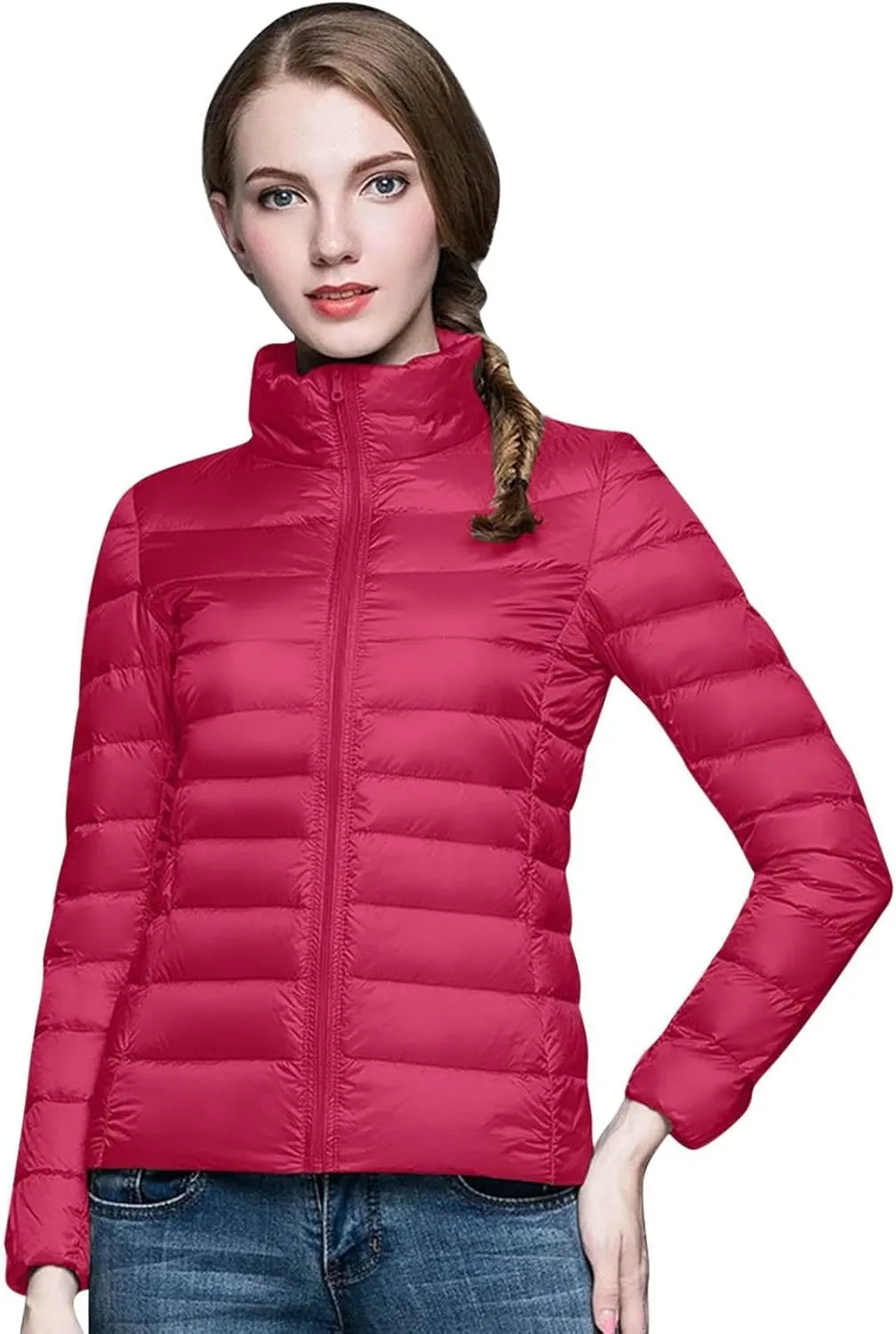 Women's Down Jacket Hooded Windproof Puffer Coat Packable Warm Winter Jacket Lightweight Ladies Parka Loose Fit Dowm Jacket