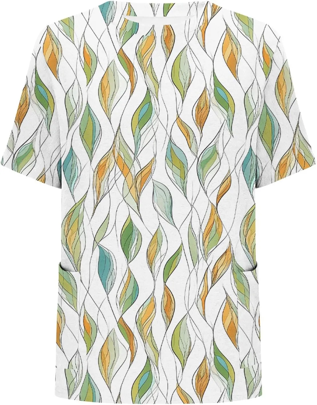 Women's Plus Size Tops Casual Summer Pleated Button Up Crewneck Tunic Shirt Loose Fit Short Sleeve Printed Blouses