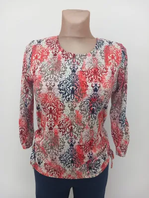 Yew Round neck top with Side tie detail orange print Yew Round neck top with Side tie detail orange print